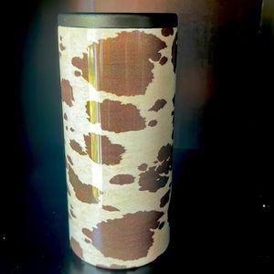 Cow hide skinny can koozie